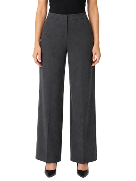 PANTALONI PALAZZO IN JERSEY STRETCH CON CHIUSURA BOTTONE A PRESSIONE DONNA GRIGIO