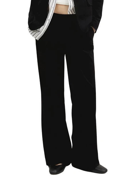 PANTALONI PALAZZO IN JERSEY STRETCH CON CHIUSURA BOTTONE A PRESSIONE DONNA NERO