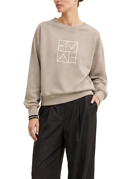 FELPA IN MISTO COTONE CON LOGO E DECORAZIONI CON CRISTALLI E GLITTER DONNA BEIGE