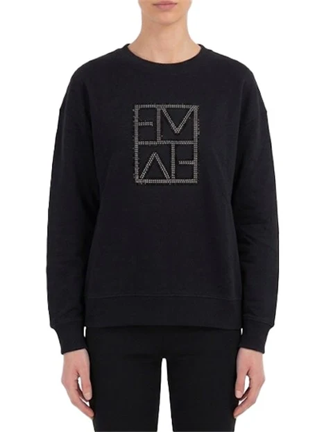 FELPA IN MISTO COTONE CON LOGO E DECORAZIONI CON CRISTALLI E GLITTER DONNA NERO