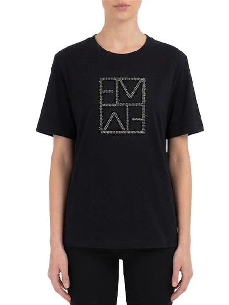 T-SHIRT MANICA CORTA IN COTONE CON LOGO FRONTALE RICAMATO DONNA NERO