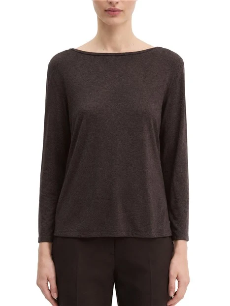 T-SHIRT MANICA TRE QUARTI IN JERSEY DI VISCOSA STRETCH E SCOLLO STONDATO DONNAMARRONE