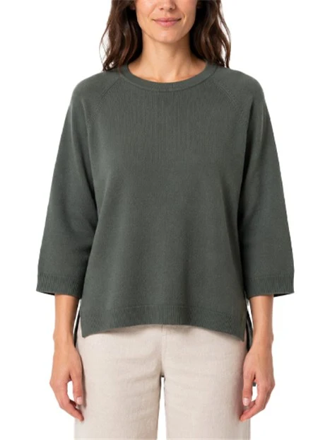 MAGLIA GIROCOLLO  IN VISCOSA STRETCH CON FONDO ASIMMETRICO DONNA VERDE