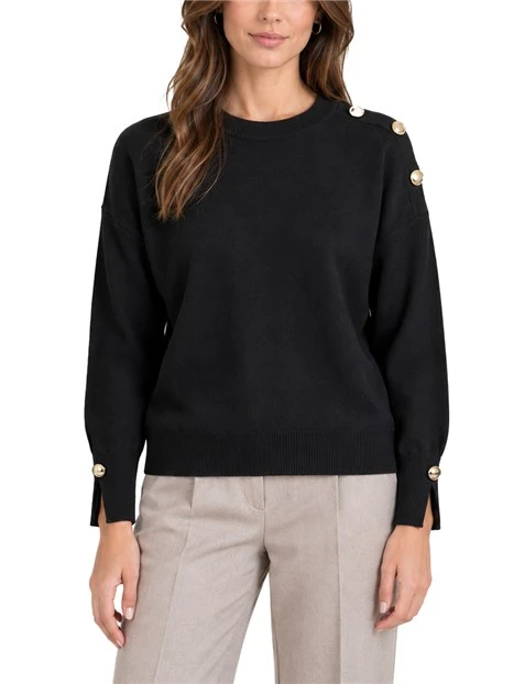 MAGLIA DONNA IN VISCOSA STRETCH CON BOTTONI DORATI SULLA SPALLA DONNA NERO