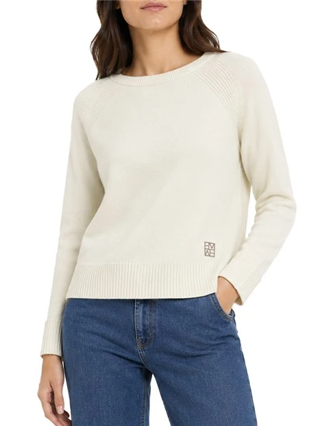 MAGLIA GIROCOLLO IN FILATO DI MISTO VISCOSA CON MANICA RAGLAN AVORIO