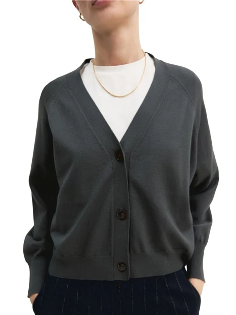 CARDIGAN IN VISCOSA STRETCH CON POLSINI E FONDO A COSTE DONNA GRIGIO