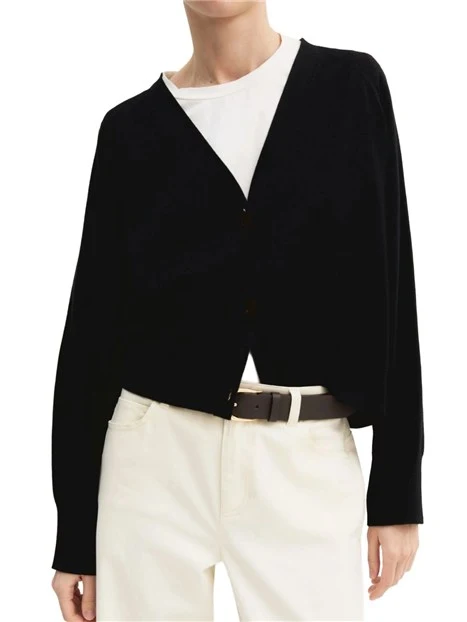 CARDIGAN IN VISCOSA STRETCH CON POLSINI E FONDO A COSTE DONNA NERO