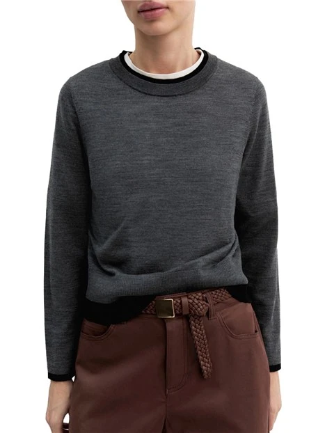 MAGLIA GIROCOLLO IN PURA LANA CON DETTAGLI A CONTRASTO SU COLLO E POLSI DONNA GRIGIO