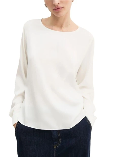 BLUSA IN RASO STRETCH CON SCOLLO A BARCHETTA DONNA AVORIO