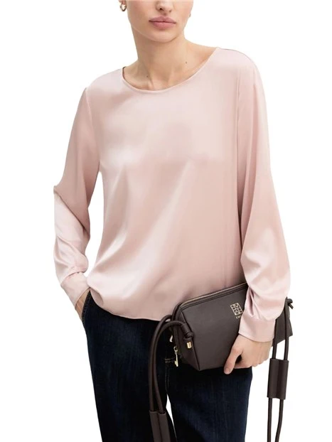 BLUSA IN RASO STRETCH CON SCOLLO A BARCHETTA DONNA ROSA