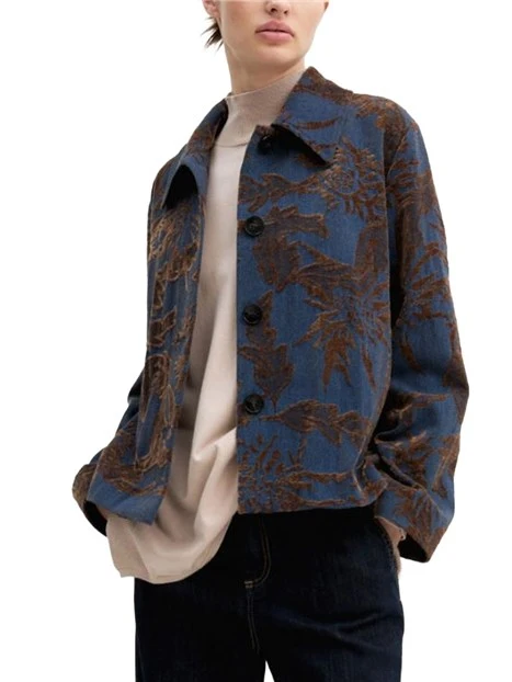 GIACCA CORTA IN DENIM  JACQUARD CON FANTASIA FLOREALE DONNA BLU