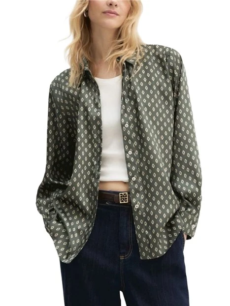 CAMICIA IN TWILL STAMPATO CON COLO A POLO DONNA VERDE