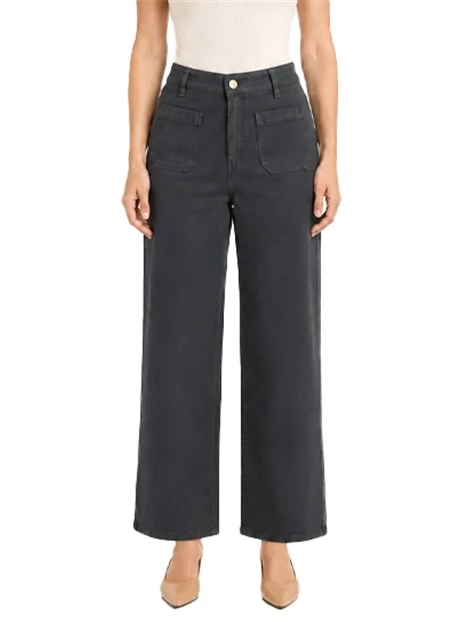 PANTALONI PALAZZO IN GABARDINA STRETCH CON TASCHE APPLICATE DONNA GRIGIO SCURO