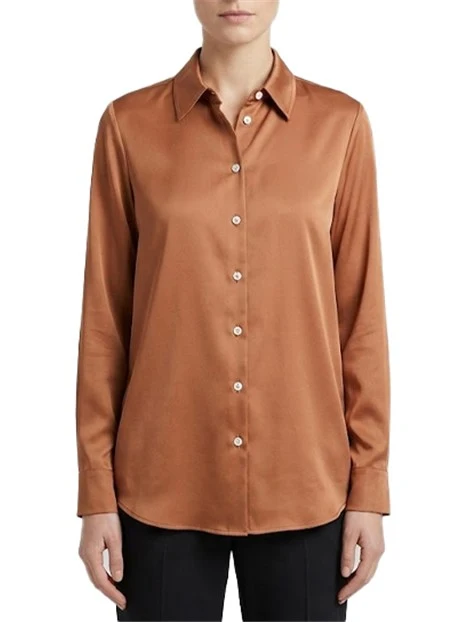 CAMICIA FLUIDA IN RASO LEGGERO STRETCH CON FONDO STONDATO DONNA ROSSO MATTONE