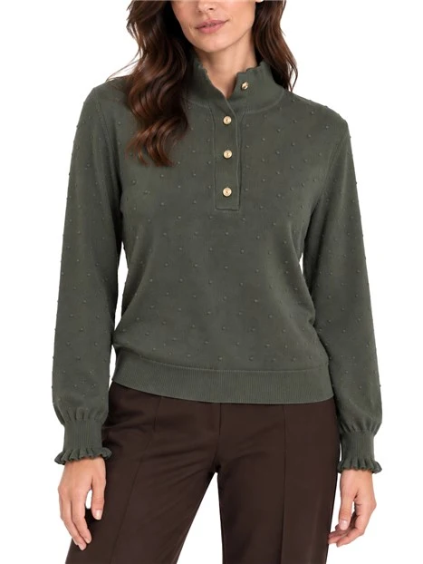 MAGLIA DOLCEVITA CON DETTAGLI A COSTINE E FANTASIA A POIS DONNA VERDE