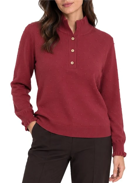 MAGLIA DOLCEVITA CON DETTAGLI A COSTINE E FANTASIA A POIS DONNA BORDEAUX