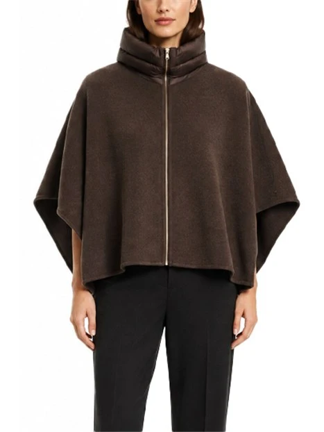 GIACCA CORTA STILE PONCHO CON ZIP FRONTALE DONNA MARRONE