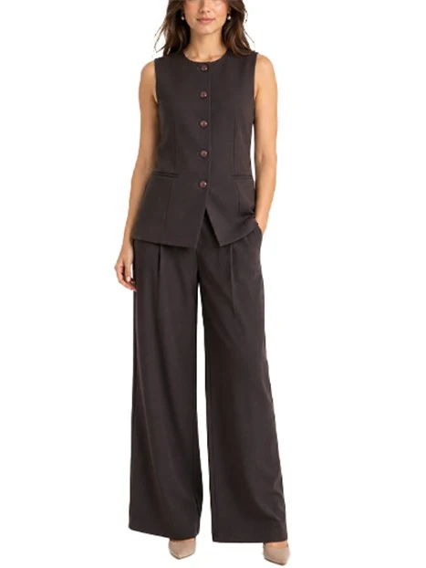 COMPLETO GILET E PANTALONI PALAZZO DONNA MARRONE