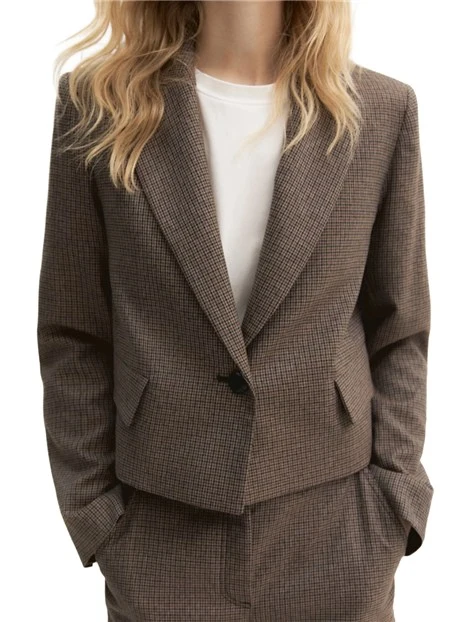 GIACCA CORTA N TESSUTO STRETCH E CHIUSURA MONOPETTO DONNA MARRONE