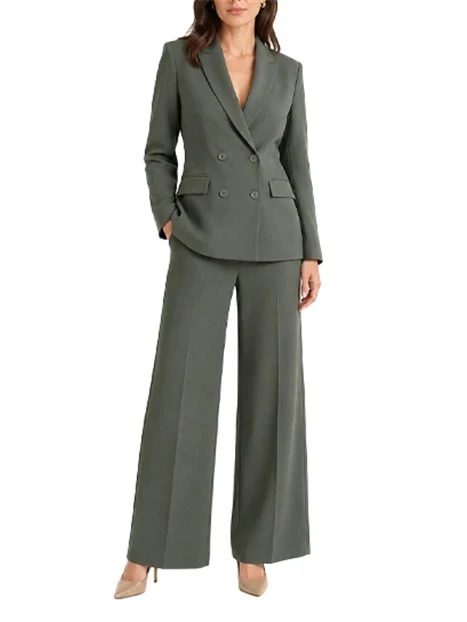 COMPLETO  BLAZER MONOPETTO E PANTALONE AMPIO DONNA VERDE