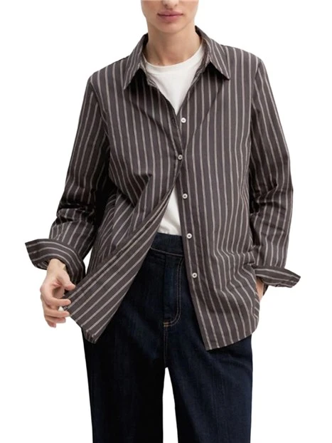CAMICIA IN TELA DI MISTO COTONE CON FANTASIA RIGATA DONNA MARRONE