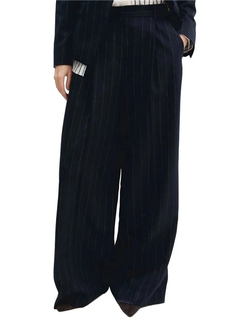 PANTALONI PALAZZO IN TELA DI VISCOSA CON FILO DI LAMÉ DONNA BLU