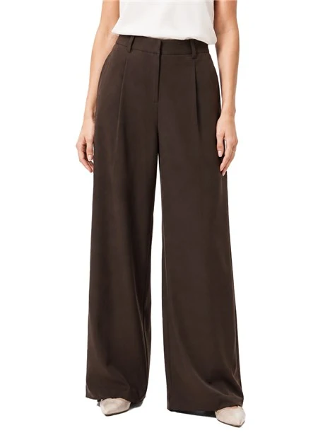 PANTALONI PALAZZO AMPI IN FLANELLA STRETCH DONNA MARRONE
