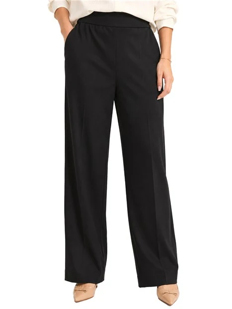 PANTALONI PALAZZO IN FLANELLA DI MISTO VISCOSA CON INSERTO ELASTICO DONNA NERO