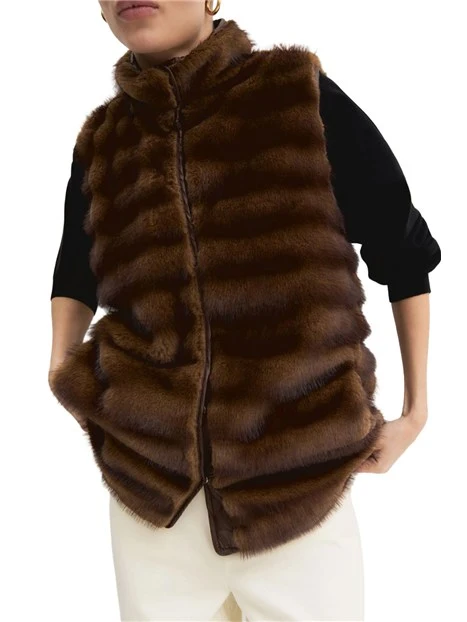 GILET IN JERSEY EFFETTO PELLICCIA DONNA MARRONE