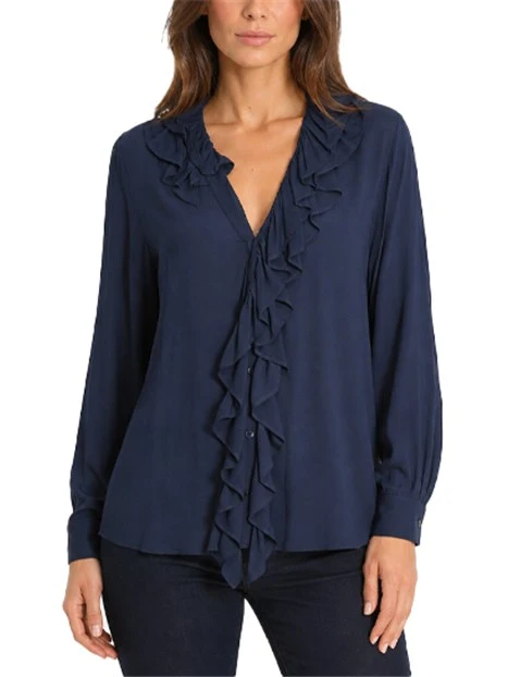 CAMICIA IN CRÊPE DI VISCOSA CON ROUCHES  DONNA BLU