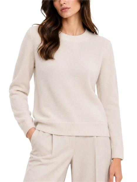 MAGLIA GIROCOLLO IN FILATO DI LANA E CASHMERE CON DETTAGLI A COSTINE DONNA AVORIO
