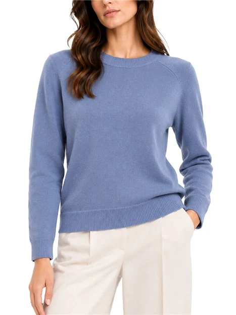 MAGLIA GIROCOLLO IN FILATO DI LANA E CASHMERE CON DETTAGLI A COSTINE DONNA VIOLA