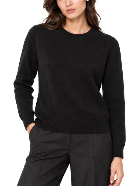 MAGLIA GIROCOLLO IN FILATO DI LANA E CASHMERE CON DETTAGLI A COSTINE DONNA NERO