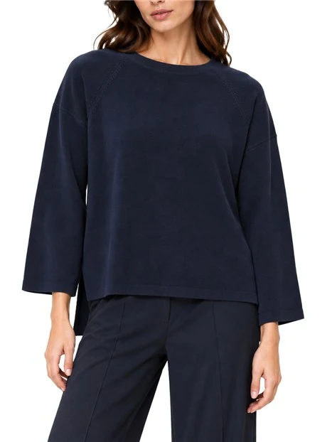 MAGLIA GIROCOLLO  IN VISCOSA STRETCH CON FONDO ASIMMETRICO DONNA BLU