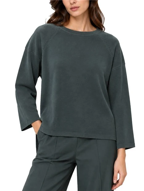 MAGLIA GIROCOLLO  IN VISCOSA STRETCH  CON FONDO ASIMMETRICO DONNA VERDE SCURO