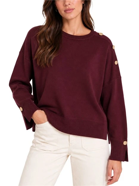 MAGLIA DONNA IN VISCOSA STRETCH CON BOTTONI DORATI SULLA SPALLA DONNA BORDEAUX