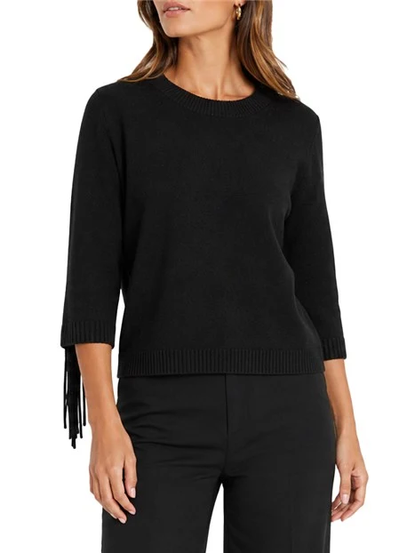 MAGLIA GIROCOLLO IN MISTO VISCOSA STRETCH CON FRANGE DONNA NERO