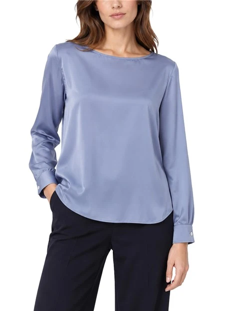 BLUSA IN RASO STRETCH CON SCOLLO A BARCHETTA DONNA VIOLA