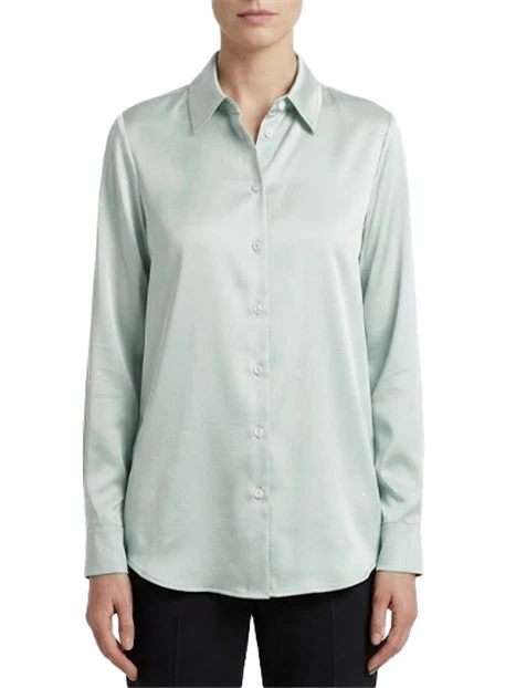 CAMICIA FLUIDA IN RASO LEGGERO STRETCH CON FONDO STONDATO DONNA VERDE CHIARO