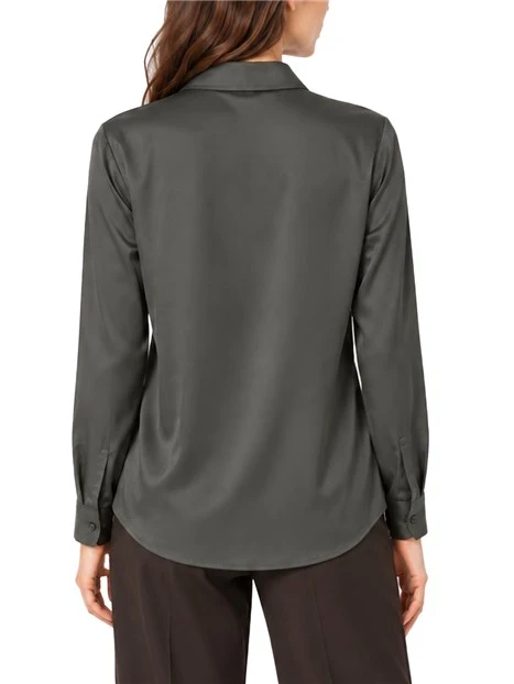 CAMICIA FLUIDA IN RASO LEGGERO STRETCH CON FONDO STONDATO DONNA VERDE