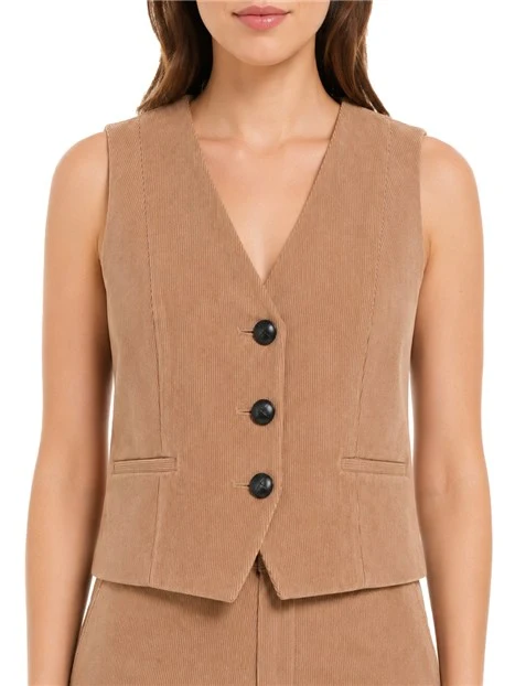 GILET IN VELLUTO A COSTE CON SCOLLO A V DONNA MARRONE