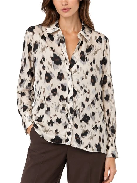 CAMICIA IN TWILL STAMPATO CON COLO A POLO DONNA AVORIO