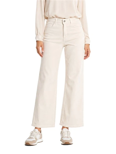 PANTALONE PALAZZO IN GABARDINA STRETCH 5 TASCHE DONNA AVORIO
