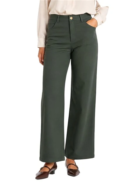 PANTALONE PALAZZO IN GABARDINA STRETCH 5 TASCHE DONNA VERDE