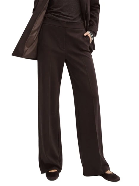 PANTALONI PALAZZO IN JERSEY STRETCH CON CHIUSURA BOTTONE A PRESSIONE DONNA MARRONE