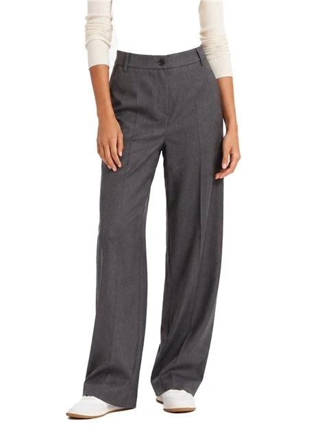 PANTALONI IN MISTO VISCOSA FIT REGOLARE CON PIEGHE STIRATE DONNA GRIGIO