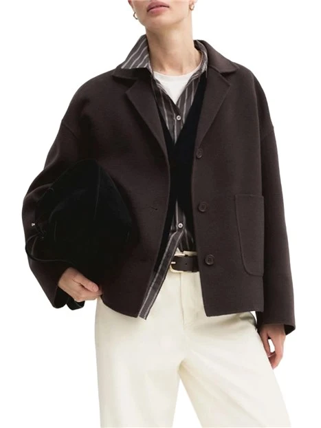 GIACCA MONOPETTO IN DOUBLE STRETCH CON SPACCHETTI LATERALI DONNA MARRONE
