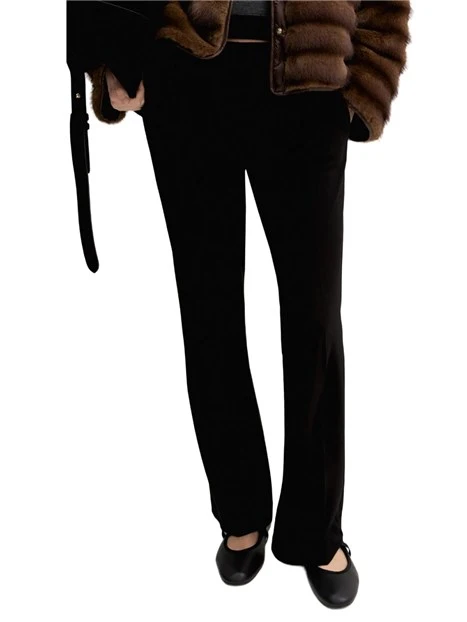 PANTALONE PALAZZO SLIM FIT IN JERSEY CON LAVORAZIONE PUNTO MILANO DONNA NERO