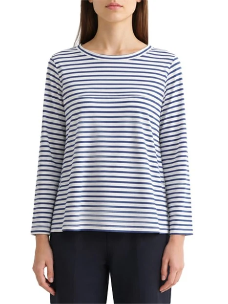 T-SHIRT MANICA TRE QUARTI IN JERSEY DI VISCOSA STRETCH E SCOLLO STONDATO DONNA BLU