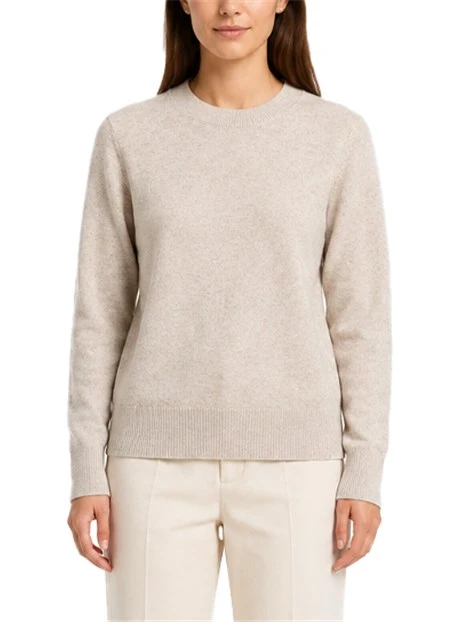 MAGLIA GIROCOLLO IN FILATO DI LANA E CASHMERE CON DETTAGLI A COSTINE DONNA BEIGE